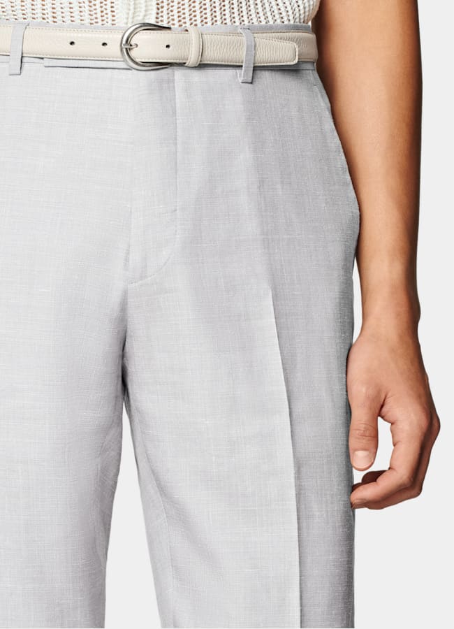 SUITSUPPLY Summer Wool Silk Linen by Rogna, Italy Light Grey Tailored Fit Havana Suit