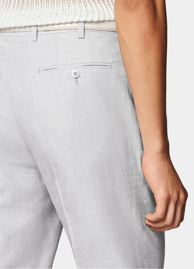 SUITSUPPLY Summer Wool Silk Linen by Rogna, Italy Light Grey Tailored Fit Havana Suit