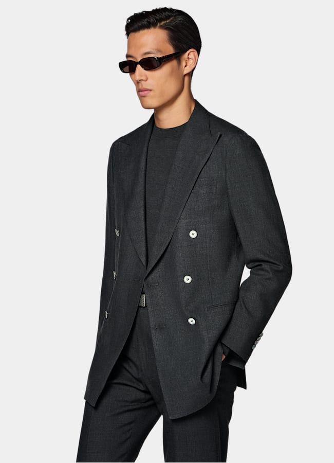 SUITSUPPLY Summer Wool Silk Linen by E.Thomas, Italy Dark Grey Tailored Fit Havana Suit