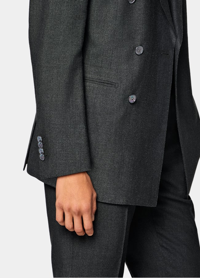 SUITSUPPLY Summer Wool Silk Linen by E.Thomas, Italy Dark Grey Tailored Fit Havana Suit