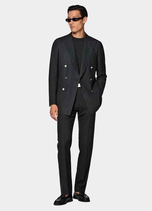 SUITSUPPLY Summer Wool Silk Linen by E.Thomas, Italy Dark Grey Tailored Fit Havana Suit