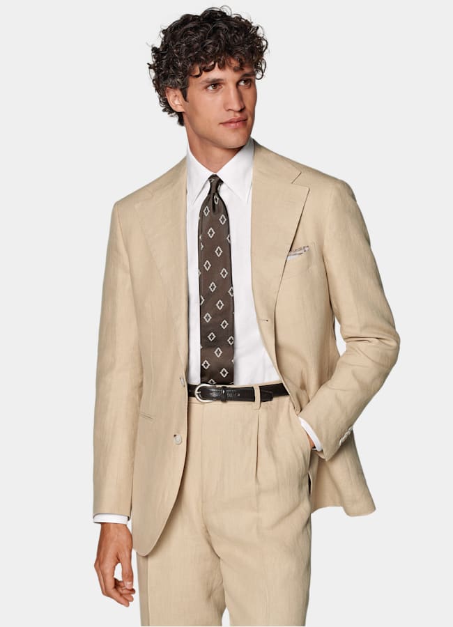 SUITSUPPLY Summer Pure Linen by Leomaster, Italy Sand Relaxed Fit Roma Suit