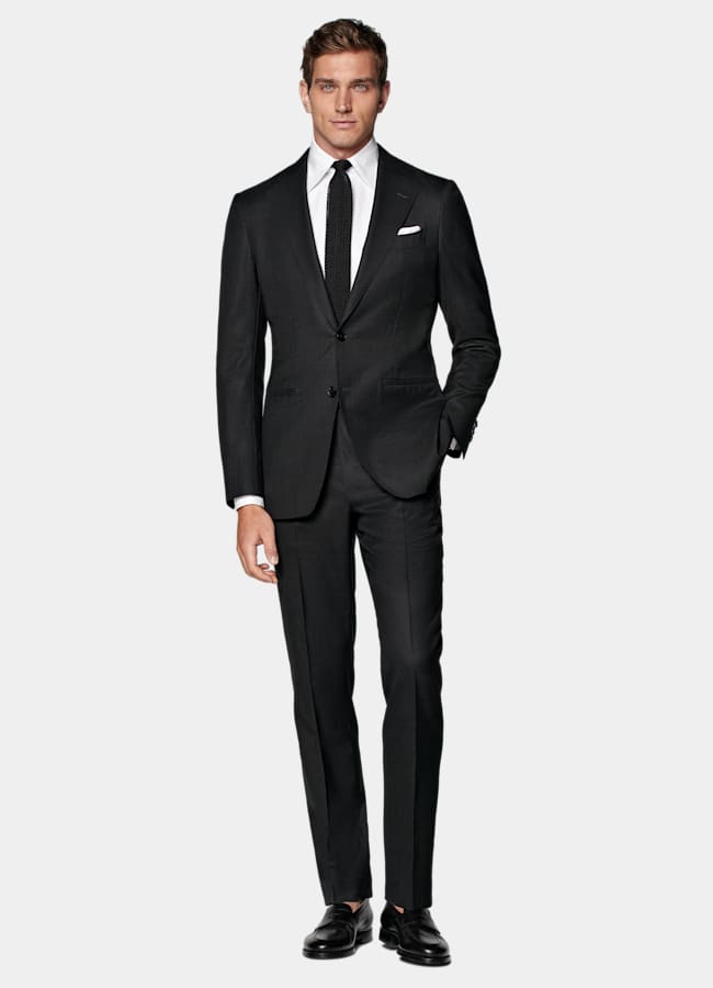 SUITSUPPLY All Season Pure S150's Wool by Vitale Barberis Canonico, Italy Dark Grey Tailored Fit Havana Suit