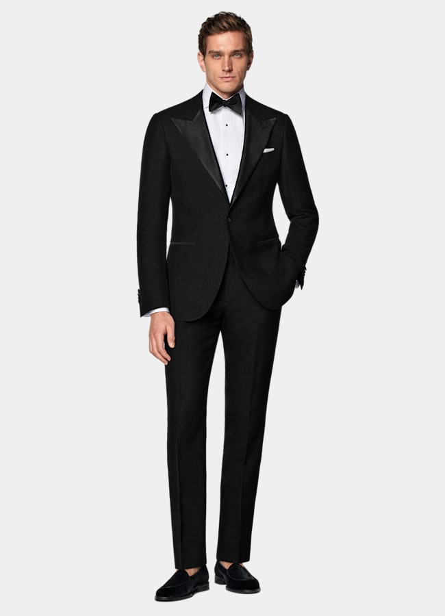 SUITSUPPLY Summer Pure Linen by Rogna, Italy Black Tailored Fit Havana Tuxedo