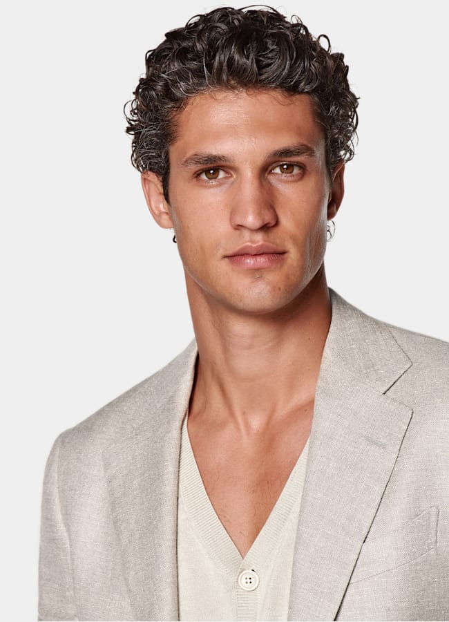 SUITSUPPLY Summer Silk Linen Wool by E.Thomas, Italy Light Taupe Tailored Fit Havana Suit