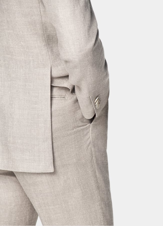 SUITSUPPLY Summer Silk Linen Wool by E.Thomas, Italy Light Taupe Tailored Fit Havana Suit