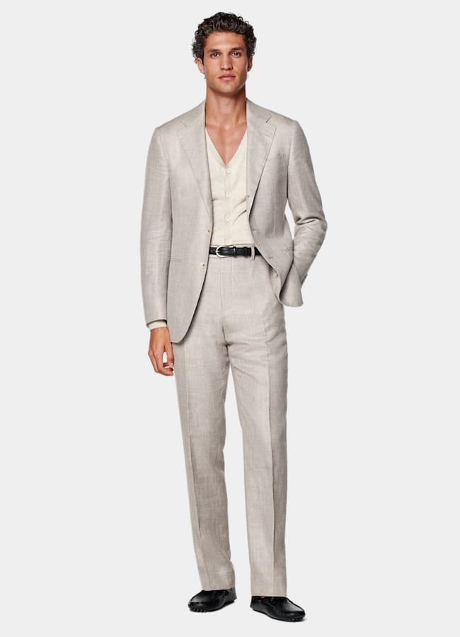 SUITSUPPLY Summer Silk Linen Wool by E.Thomas, Italy Light Taupe Tailored Fit Havana Suit