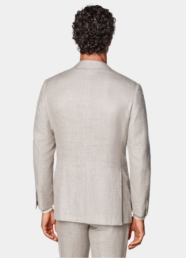 SUITSUPPLY Summer Silk Linen Wool by E.Thomas, Italy Light Taupe Tailored Fit Havana Suit