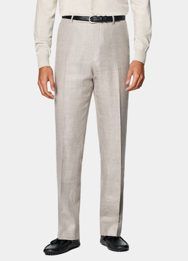 SUITSUPPLY Summer Silk Linen Wool by E.Thomas, Italy Light Taupe Tailored Fit Havana Suit