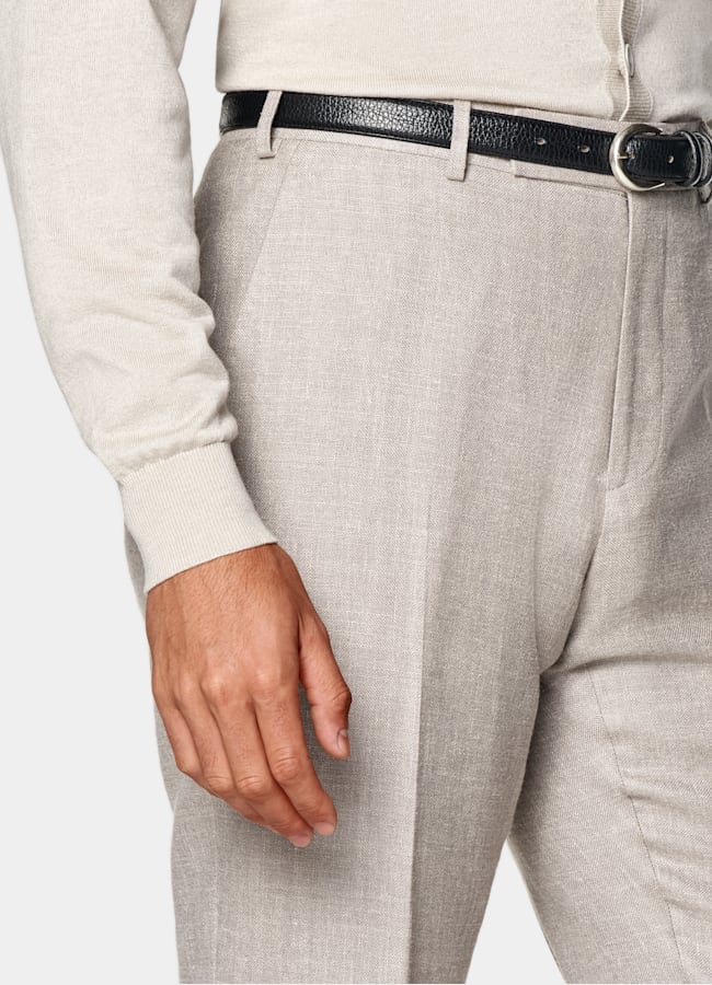 SUITSUPPLY Summer Silk Linen Wool by E.Thomas, Italy Light Taupe Tailored Fit Havana Suit