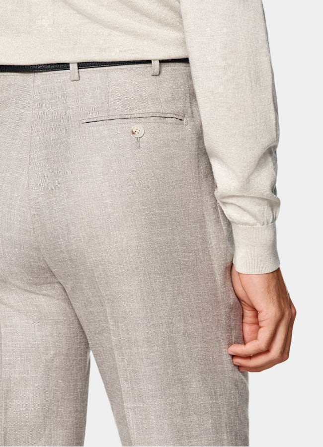 SUITSUPPLY Summer Silk Linen Wool by E.Thomas, Italy Light Taupe Tailored Fit Havana Suit