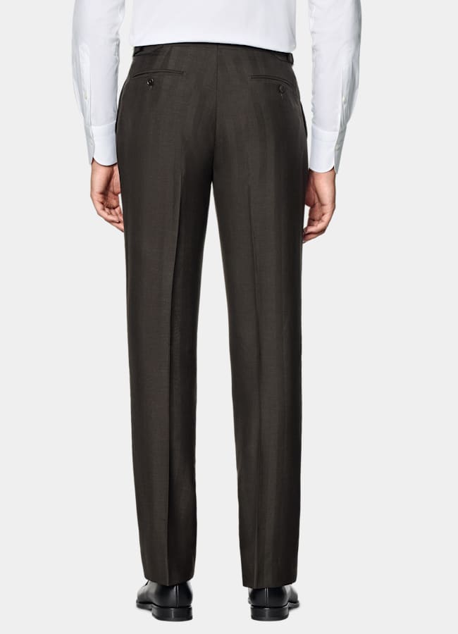 SUITSUPPLY Summer Wool Silk Linen by Rogna, Italy Dark Brown Herringbone Tailored Fit Milano Suit