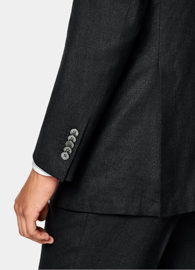 SUITSUPPLY Sommer Schurwolle Seide Leinen von E.Thomas, Italien Milano Anzug schwarz Tailored Fit