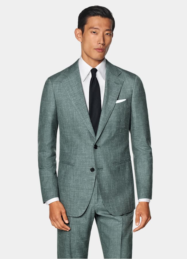 SUITSUPPLY Summer Wool Silk Linen by E.Thomas, Italy Green Tailored Fit Havana Suit
