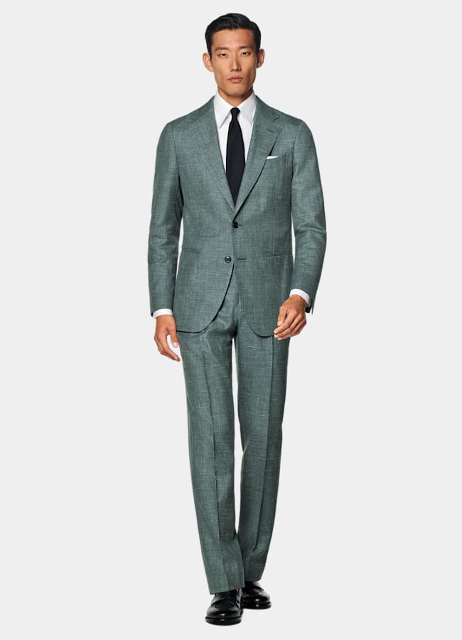 SUITSUPPLY Summer Wool Silk Linen by E.Thomas, Italy Green Tailored Fit Havana Suit