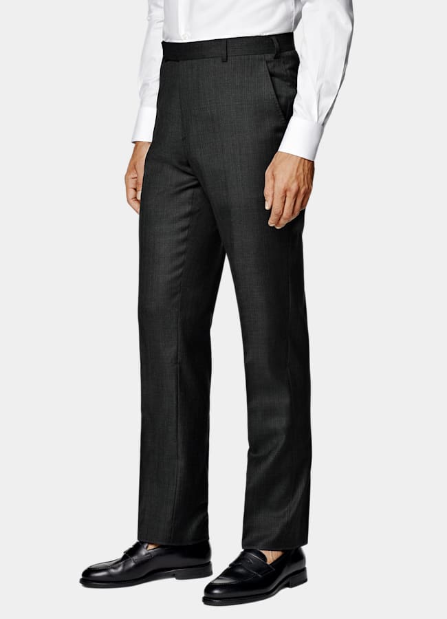 SUITSUPPLY All Season Pure S130's Wool by Carlo Barbera, Italy Dark Grey Striped Tailored Fit Milano Suit