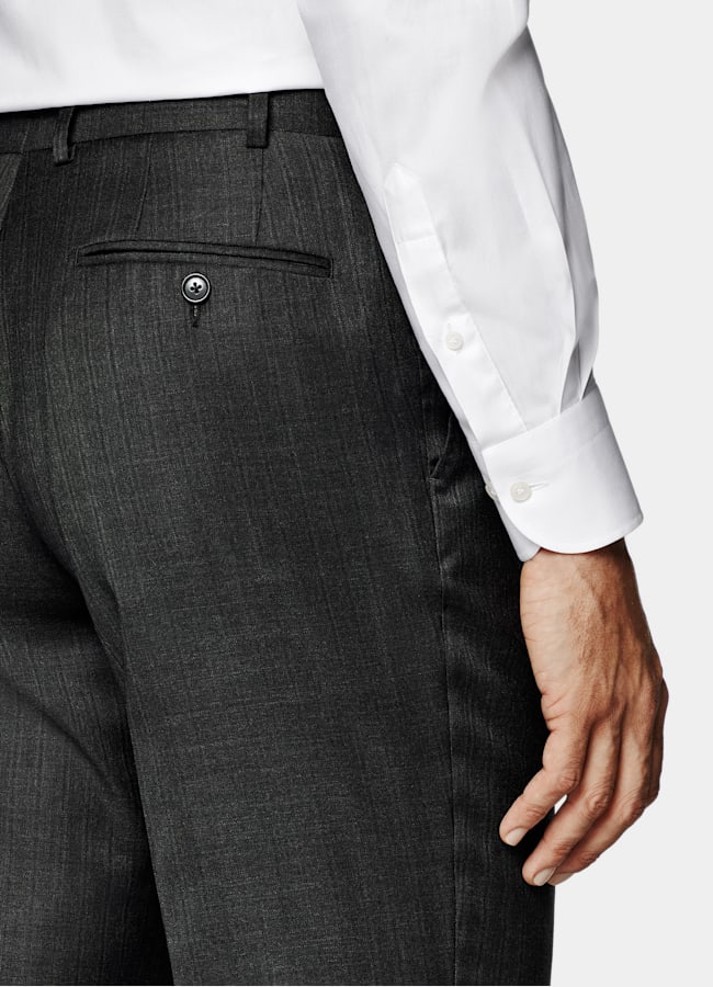 SUITSUPPLY All Season Pure S130's Wool by Carlo Barbera, Italy Dark Grey Striped Tailored Fit Milano Suit