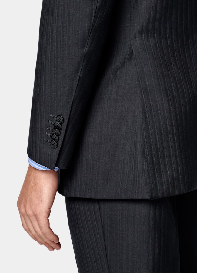 SUITSUPPLY All Season Pure S130's Wool by Drago, Italy Navy Striped Tailored Fit Milano Suit