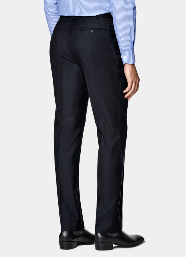SUITSUPPLY All Season Pure S130's Wool by Drago, Italy Navy Striped Tailored Fit Milano Suit