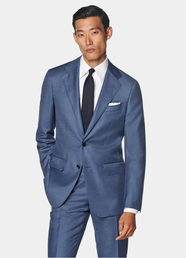 SUITSUPPLY All Season Pure S130's Wool by Reda, Italy Mid Blue Tailored Fit Havana Suit