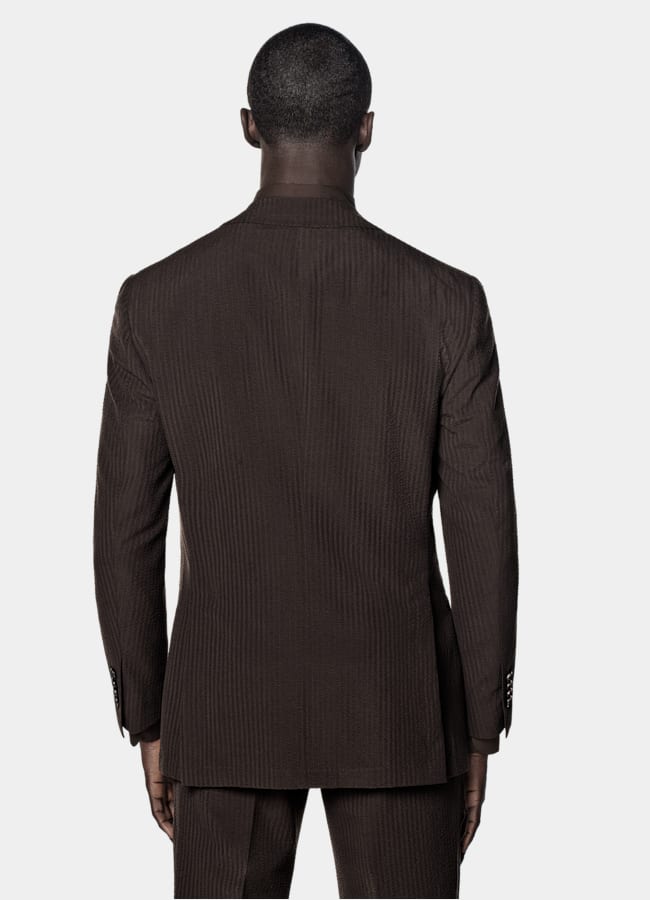 SUITSUPPLY Sommer Reine Schurwolle Seersucker von Delfino, Italien Roma Anzug dunkelbraun Relaxed Fit