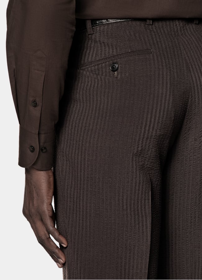 SUITSUPPLY Sommer Reine Schurwolle Seersucker von Delfino, Italien Roma Anzug dunkelbraun Relaxed Fit