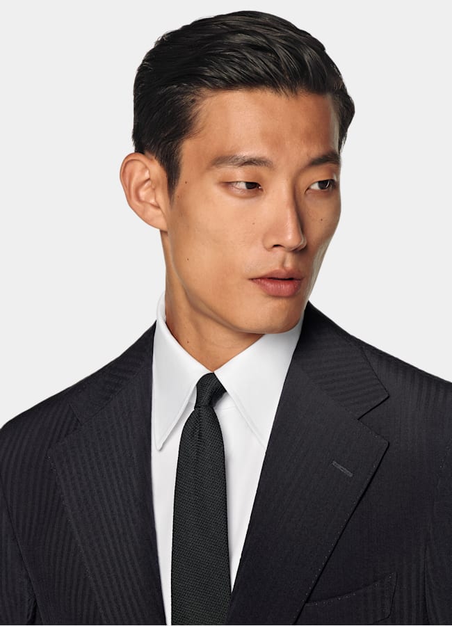 SUITSUPPLY Summer Pure Wool Seersucker by Delfino, Italy Navy Relaxed Fit Roma Suit