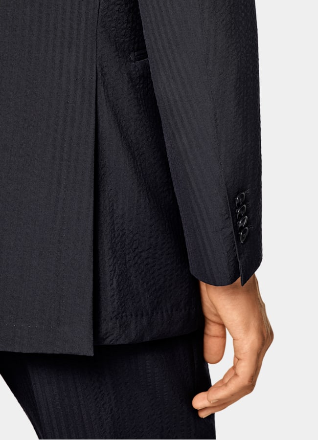 SUITSUPPLY Summer Pure Wool Seersucker by Delfino, Italy Navy Relaxed Fit Roma Suit