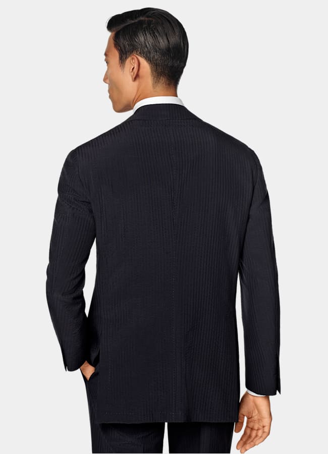 SUITSUPPLY Summer Pure Wool Seersucker by Delfino, Italy Navy Relaxed Fit Roma Suit