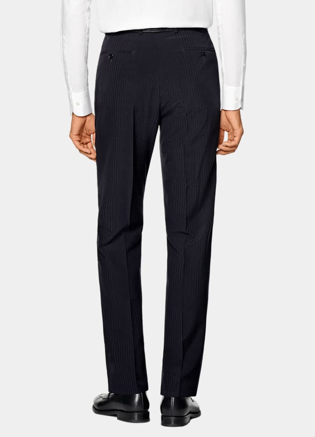 SUITSUPPLY Summer Pure Wool Seersucker by Delfino, Italy Navy Relaxed Fit Roma Suit