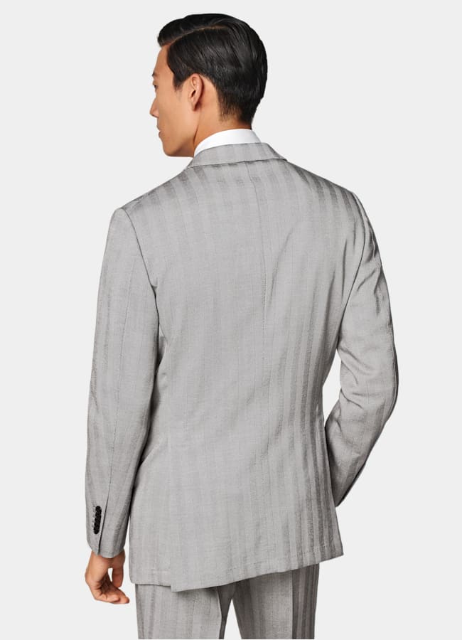 SUITSUPPLY All Season Wool Silk by Rogna, Italy Grey Herringbone Tailored Fit Milano Suit