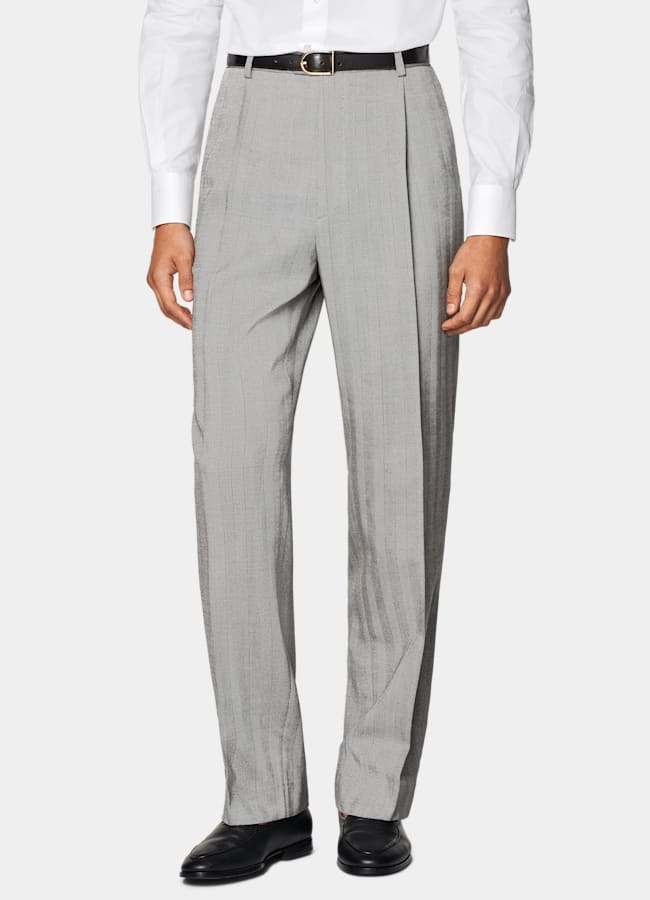 SUITSUPPLY All Season Wool Silk by Rogna, Italy Grey Herringbone Tailored Fit Milano Suit