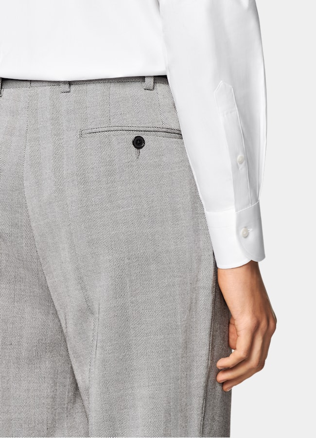 SUITSUPPLY All Season Wool Silk by Rogna, Italy Grey Herringbone Tailored Fit Milano Suit