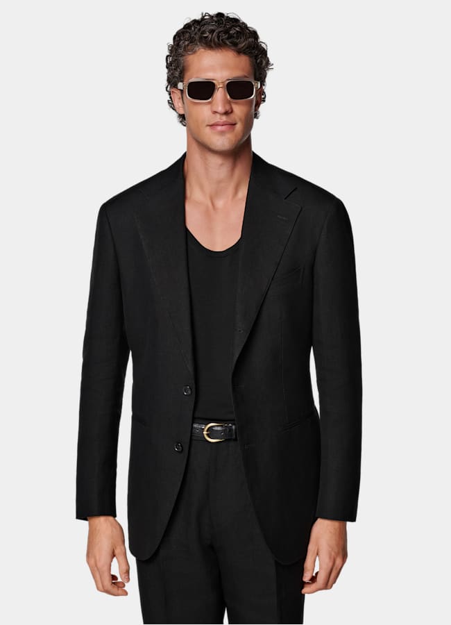 SUITSUPPLY Summer Pure Linen by Rogna, Italy Black Relaxed Fit Roma Suit