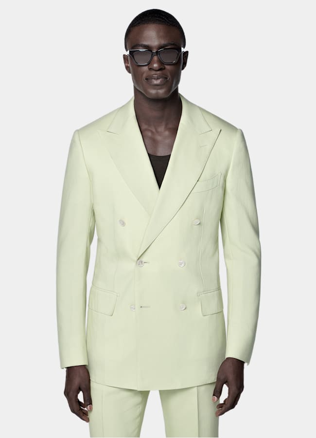 SUITSUPPLY All Season Wool Mohair by Rogna, Italy Light Green Tailored Fit Milano Suit