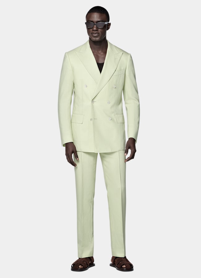 SUITSUPPLY All Season Wool Mohair by Rogna, Italy Light Green Tailored Fit Milano Suit