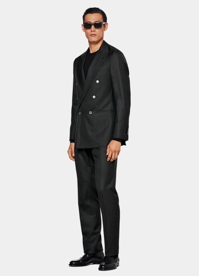 SUITSUPPLY All Season Lana y seda de Colombo, Italia Traje Custom Made gris oscuro