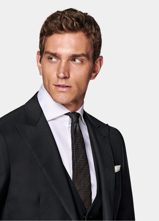 SUITSUPPLY All season Reine Schurwolle S110's von Vitale Barberis Canonico, Italien Havana Perennial Anzug navy dreiteilig Tailored Fit