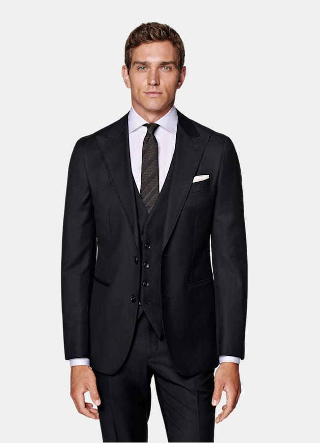 SUITSUPPLY All season Reine Schurwolle S110's von Vitale Barberis Canonico, Italien Havana Perennial Anzug navy dreiteilig Tailored Fit