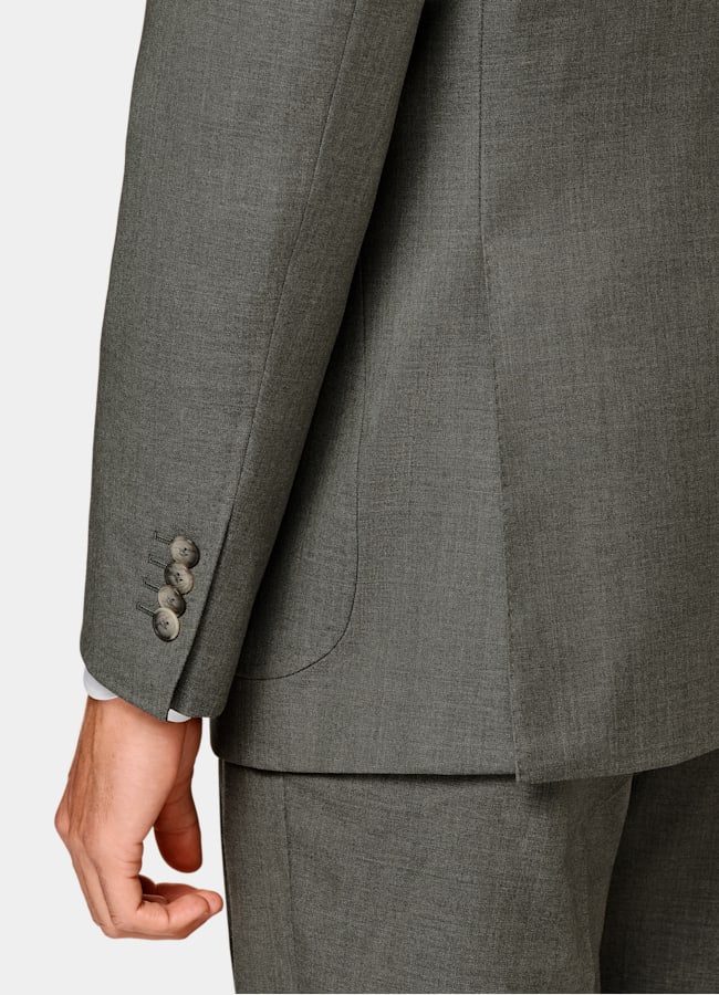 SUITSUPPLY All Season Pure S110's Wool by Vitale Barberis Canonico, Italy Dark Green Perennial Three-Piece Tailored Fit Havana Suit