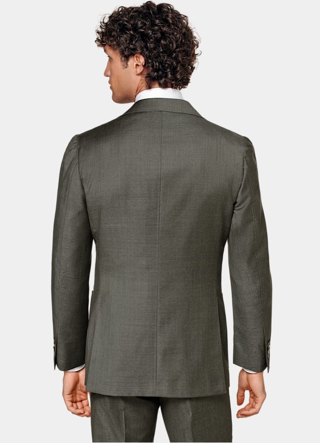 SUITSUPPLY All Season Pure S110's Wool by Vitale Barberis Canonico, Italy Dark Green Perennial Three-Piece Tailored Fit Havana Suit