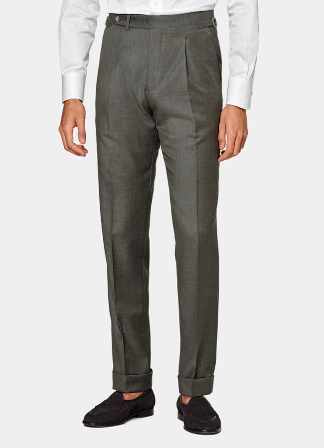 SUITSUPPLY All Season Pure S110's Wool by Vitale Barberis Canonico, Italy Dark Green Perennial Three-Piece Tailored Fit Havana Suit