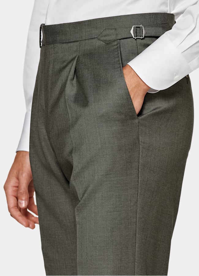 SUITSUPPLY All Season Pure S110's Wool by Vitale Barberis Canonico, Italy Dark Green Perennial Three-Piece Tailored Fit Havana Suit