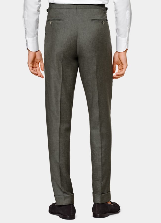 SUITSUPPLY All Season Pure S110's Wool by Vitale Barberis Canonico, Italy Dark Green Perennial Three-Piece Tailored Fit Havana Suit