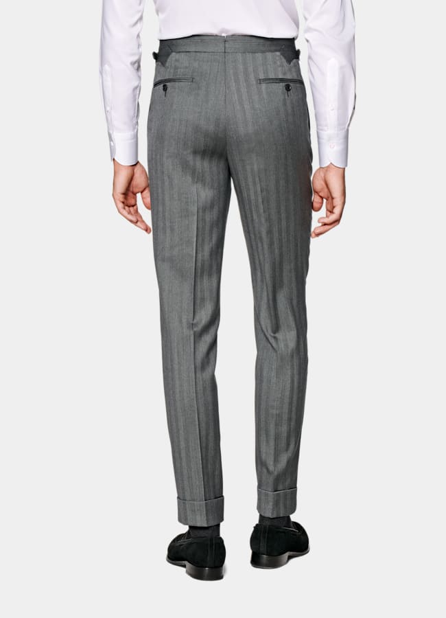 SUITSUPPLY All Season Pure S130's Wool by Drago, Italy Mid Grey Herringbone Perennial Tailored Fit Havana Suit