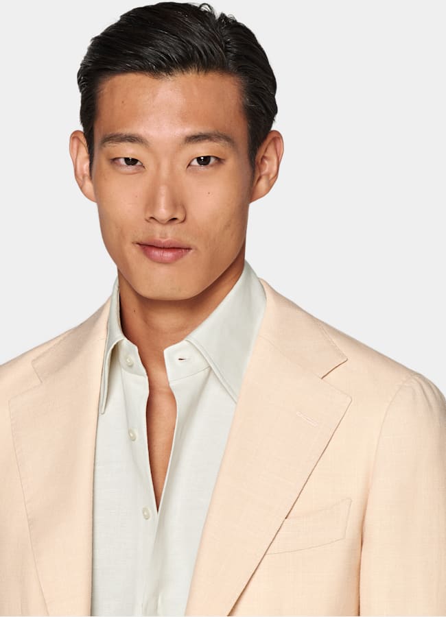 SUITSUPPLY Summer Wool Silk Linen by E.Thomas, Italy Light Pink Tailored Fit Havana Suit