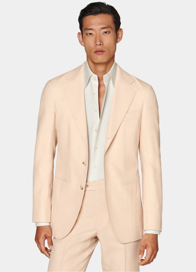 SUITSUPPLY Summer Wool Silk Linen by E.Thomas, Italy Light Pink Tailored Fit Havana Suit