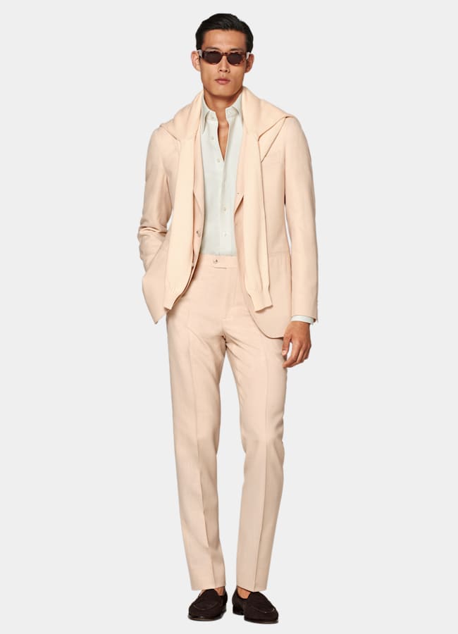 SUITSUPPLY Summer Wool Silk Linen by E.Thomas, Italy Light Pink Tailored Fit Havana Suit