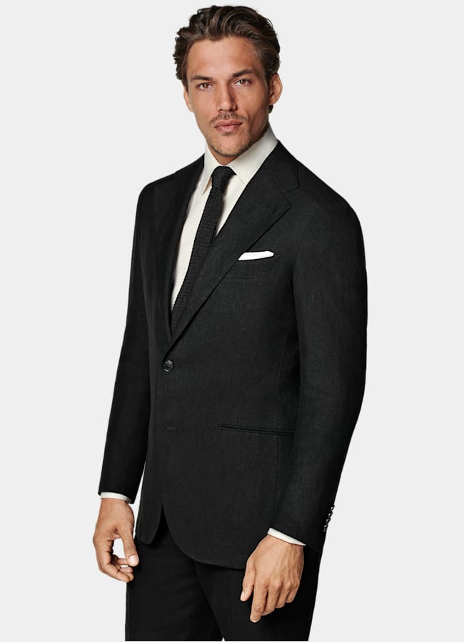 SUITSUPPLY Sommar Rent linne från Rogna, Italien Roma svart kostym med relaxed fit