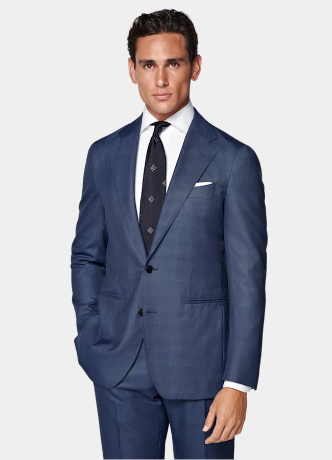 SUITSUPPLY All season Reine S150er Wolle von E.Thomas, Italien Havana Anzug mittelblau Tailored Fit